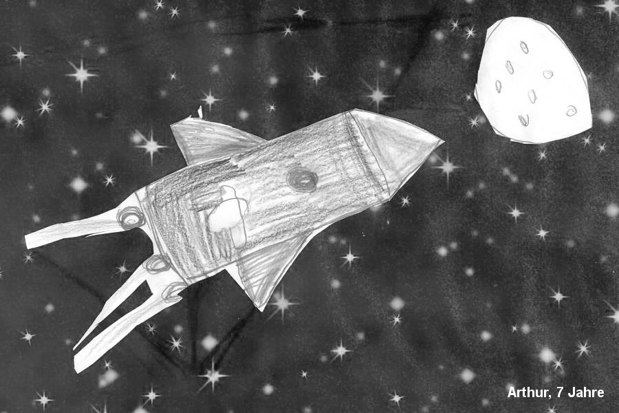 Arthur_Rocket-in-Space_sw Kinderzeichnung Space