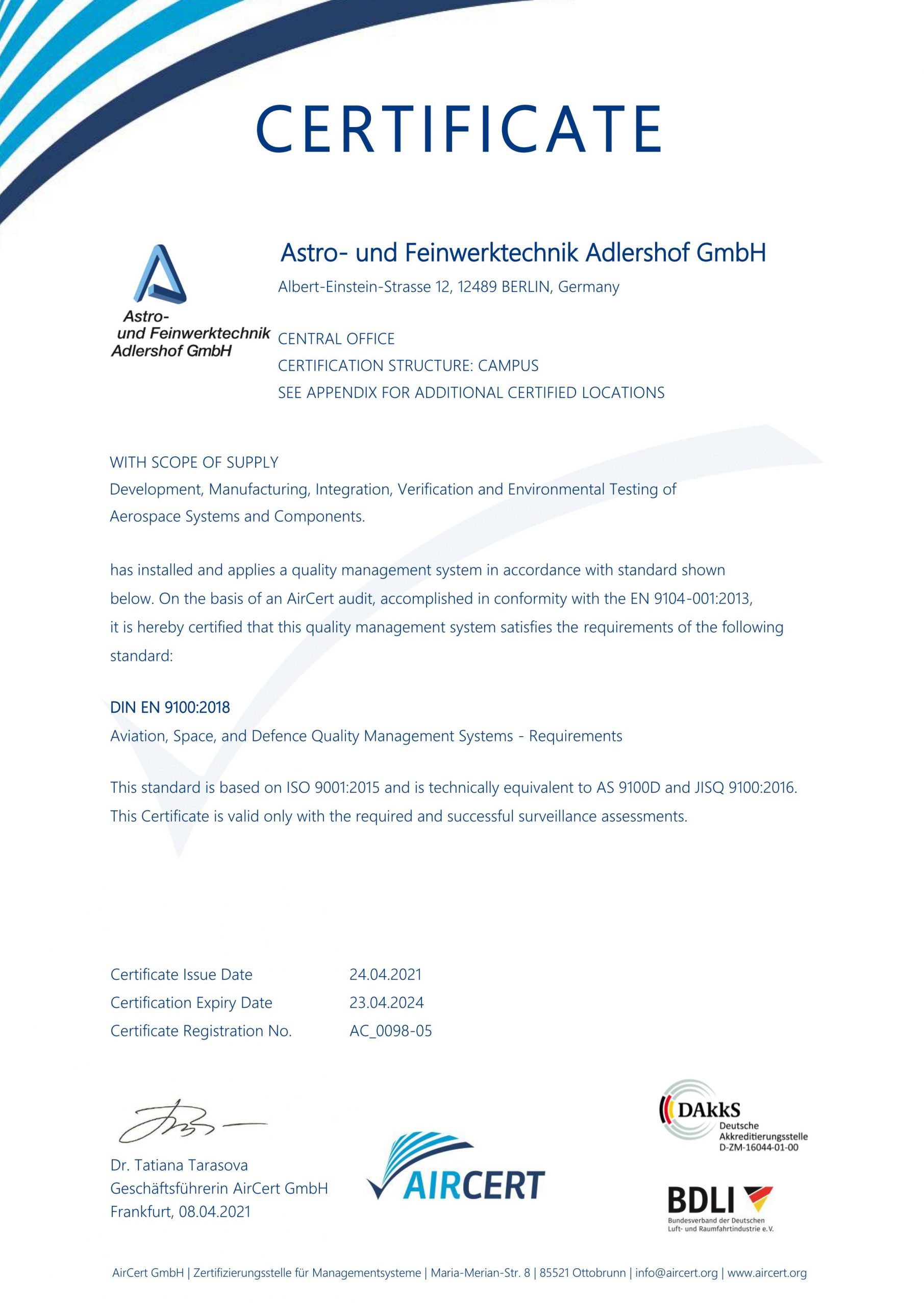 Certificate 9100 Certificate 9100